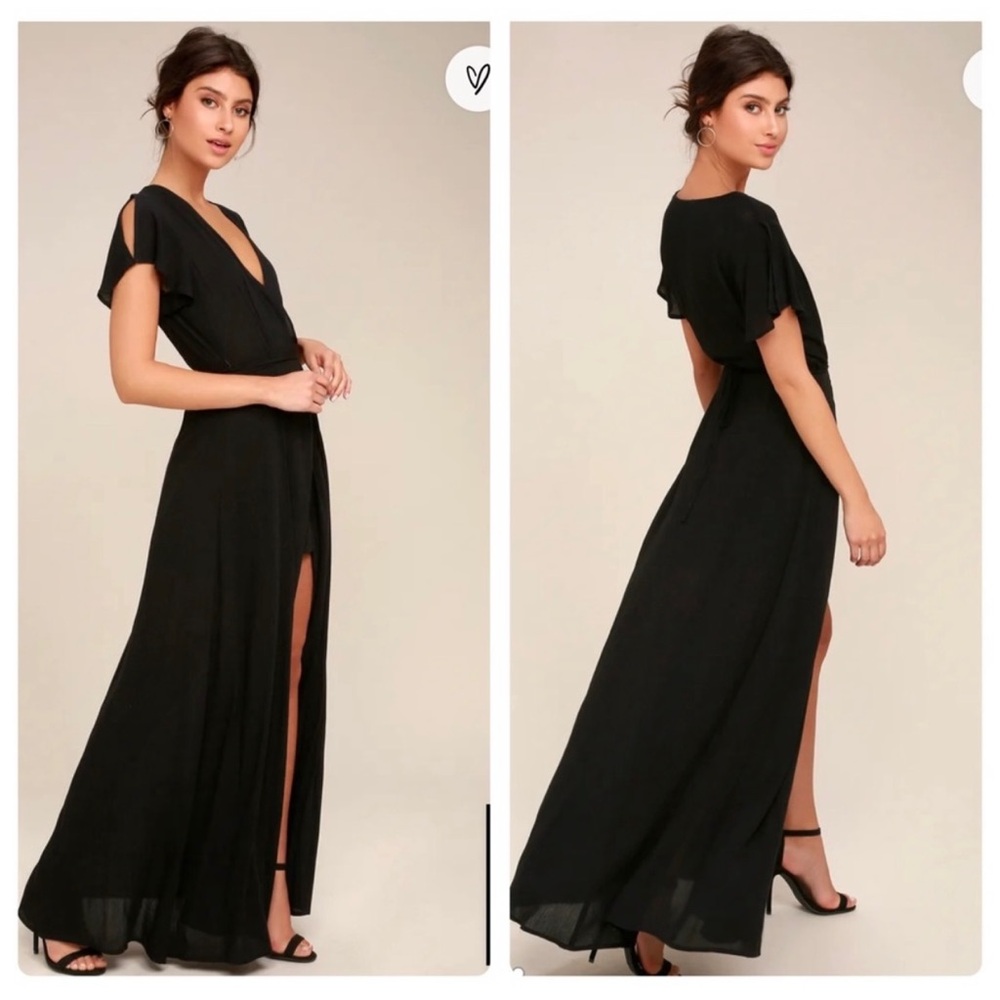 Lulu's Heart of Marigold Black Wrap Maxi Dress